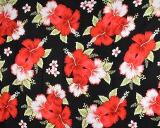 Sarong - Pareo REN, Hibis velký, černý, červený květ, II. jak.
