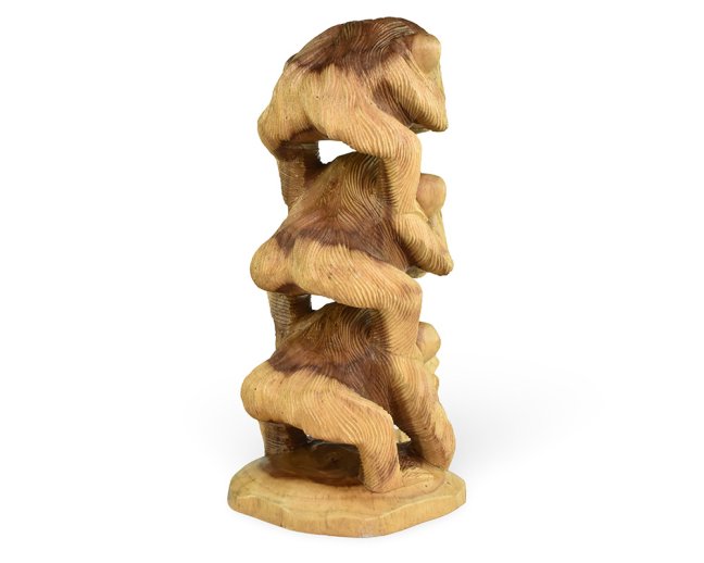 Dřevěná soška Tři moudré opice 40 cm - var. B - dvoubarevná