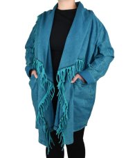 Kardigan TIDA, tyrkysový, světle tyrkysové třásně