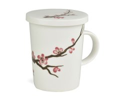 Porcelánový hrnek Royal Tea se sítkem bílý Sakura II. jakost