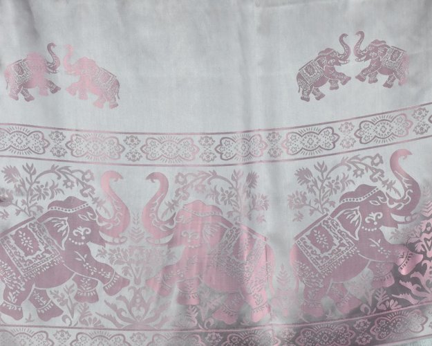 Šátek kašmírské hedvábí světle růžová - sloni, II. jakost