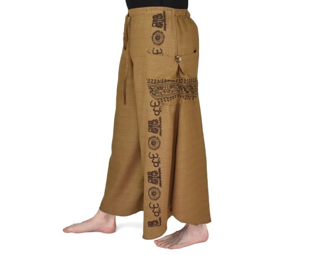 Kalhoty jóga LABHYA, světle hnědé, symboly
