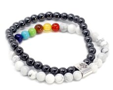 Náramek dvojitý magnetický, Howlit a čakrové kameny