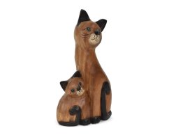 Dřevěná dekorace Kočka s kotětem 27 cm, II. jakost