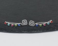 Stříbrné náušnice Spirála, barevné kameny