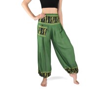 Kalhoty jóga PABITRA, zelené, egyptský vzor