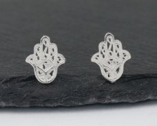 Stříbrné náušnice puzety - Hamsa mini