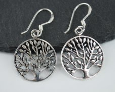 Stříbrné visací náušnice, Strom života, 23 mm
