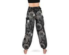 Kalhoty ARAN, černé,potisk "Kruhy", pasovka levá
