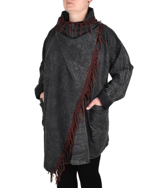 Kardigan TIDA, černý, hnědé třásně