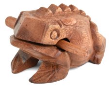 Hrající dřevěná žába dvoubarevná 16 cm
