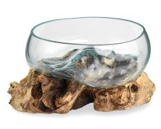 Skleněná mísa na dřevě 20 cm velká - var. C