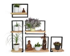 Sada dřevěných nástěnných polic s kovovým rámem Miles 5 ks