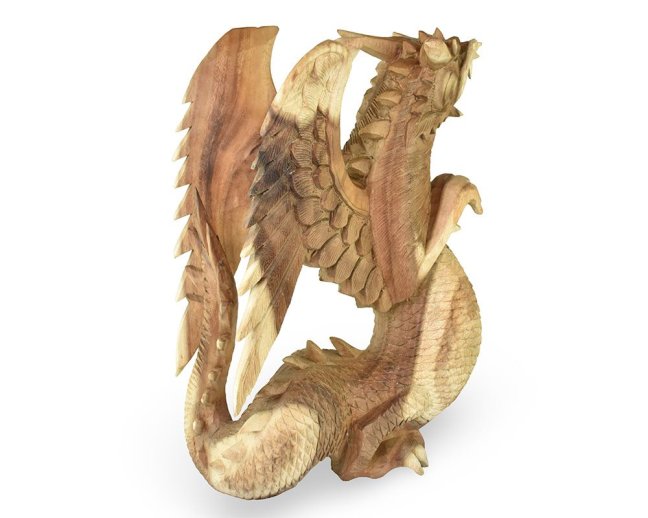 Dřevěná socha Drak 40 cm natural - pohled doprava