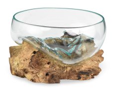 Skleněná mísa na dřevě 20 cm velká - var. Q