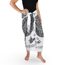 Sarong - Pareo BUN, sloní rozeta, bílý, černý vzor, II. jak