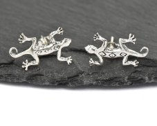 Stříbrné náušnice puzety - Ještěrky zdobené II