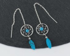 Stříbrné náušnice provlékací - Lapač s tyrkenitem, na řetízku