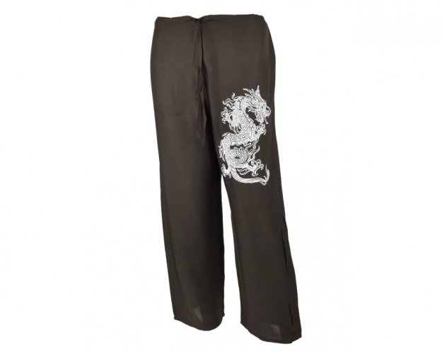 Kalhoty Nippon dlouhé, bavlna, hnědé, drak III