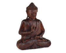 Dřevěná soška Buddha 30 cm tmavá - Vitarka mudra - učení, II. jakost