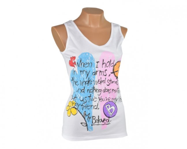 Dámské tílko BE LOVED, srdce, text, bílé