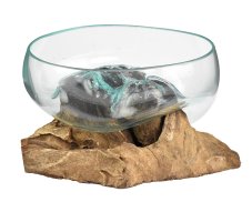 Skleněná mísa na dřevě 20 cm velká - var. B