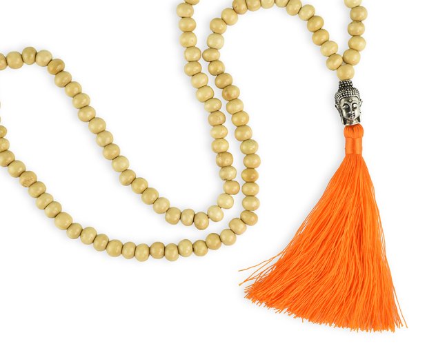 Japa Mala dřevěná natural Buddha - oranžová
