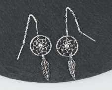 Stříbrné náušnice provlékací - Lapač stříbrný, na řetízku