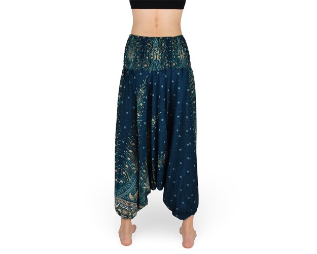 Harémové kalhoty aladin NATSU, paví věž multicolor, zelená, bez šňůrky, velký plamen
