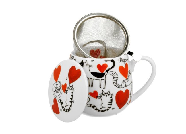 Hrnek na bylinky KOČKY A SRDCE 400 ml II. jakost
