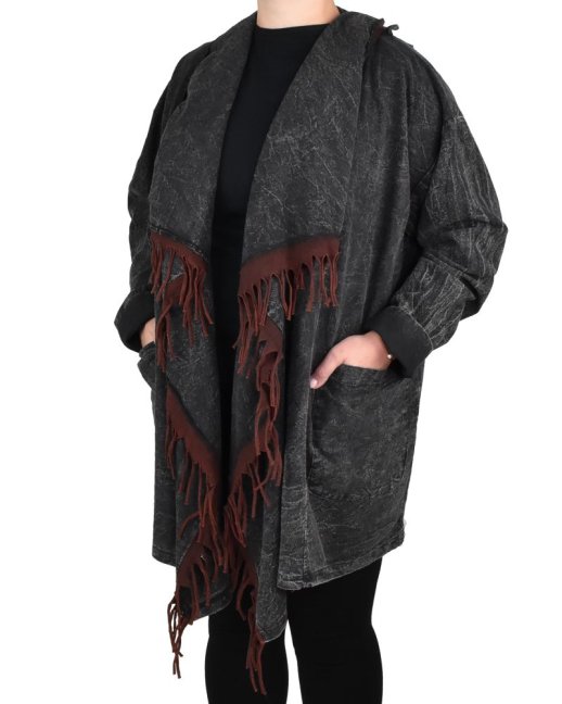 Kardigan TIDA, černý, hnědé třásně