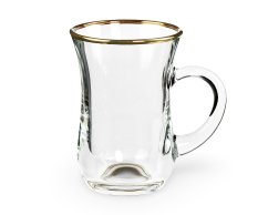 Sklenice na čaj s ouškem, zlatý okraj 1,40 dl - "Efe" - karton 6 ks