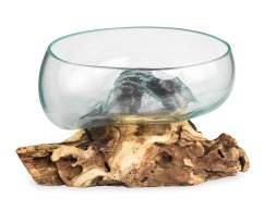 Skleněná mísa na dřevě 20 cm velká - var. A