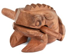 Hrající dřevěná žába dvoubarevná 14 cm
