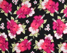 Sarong - Pareo REN, Hibis velký, černý, růžový květ, II. jak.