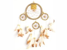 Lapač snů  12 cm + 5 cm Natural, hnědobílé peří