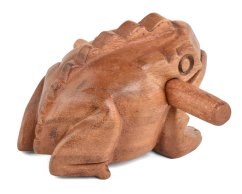 Hrající dřevěná žába světlá 14 cm