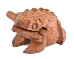 Hrající dřevěná žába světlá 14 cm II. jakost