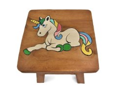 Stolička dřevěná čtverec dekor unicorn