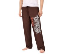 Kalhoty Nippon dlouhé, bavlna, hnědé, drak
