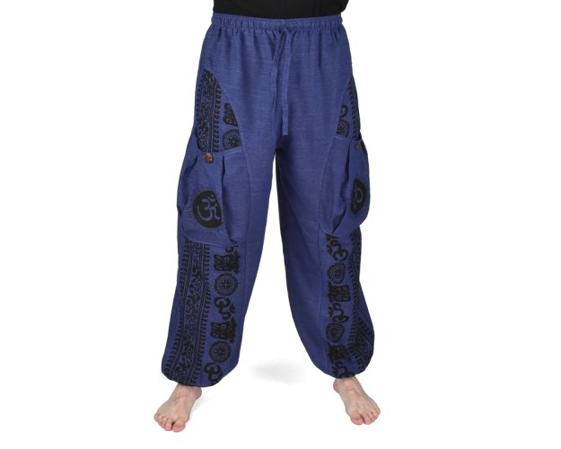 Kalhoty jóga LABHYA, modré, symboly, II. jakost