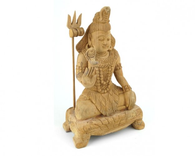 Dřevěná soška Lord Shiva lotosová póza natural 35 cm