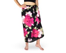 Sarong - Pareo REN, Hibis velký, černý, růžový květ, II. jak.
