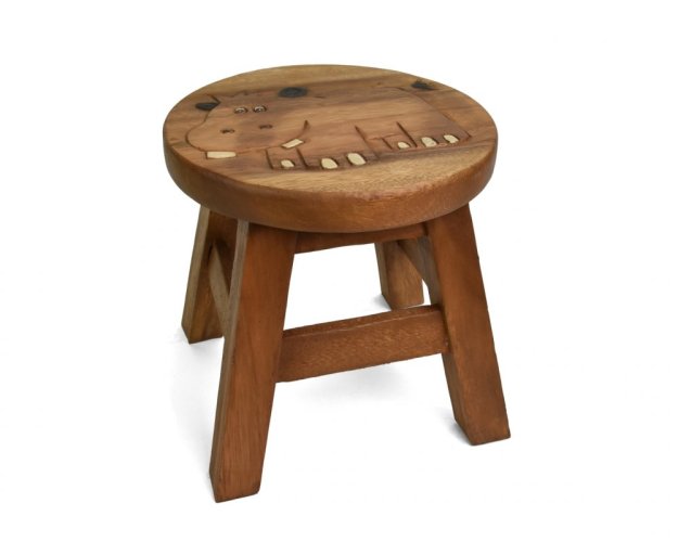 Stolička dřevěná dekor hroch