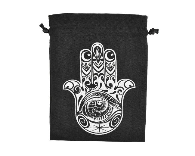 Dárkový stahovací pytlíček Hamsa - černý - 11 x 14 cm