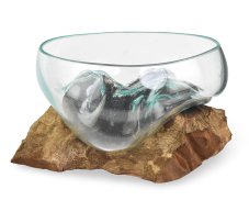 Skleněná mísa na dřevě 20 cm velká - var. B