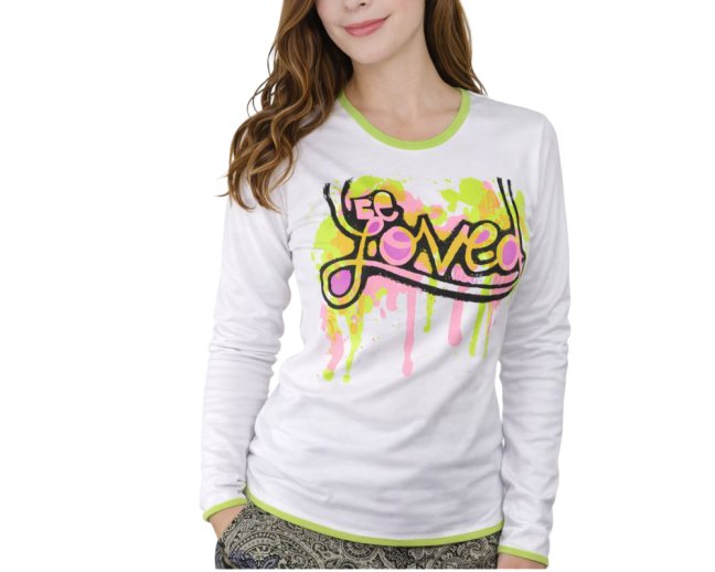 Dámské triko s dlouhým rukávem BE LOVED, bílé, LOVE
