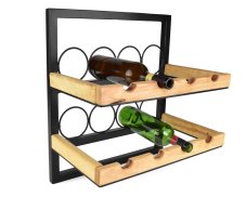 Dřevěný nástěnný stojan na víno s kovovým rámem Madison 52 x 47 cm