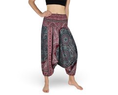 Harémové kalhoty aladin NATSU, multicolor mandala, červená, bez šňůrky