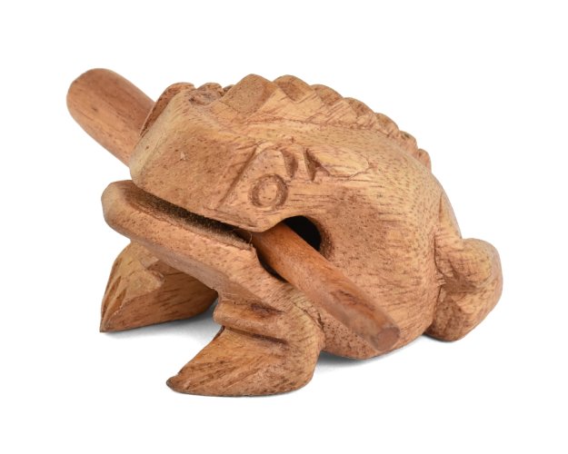 Hrající dřevěná žába světlá 8 cm